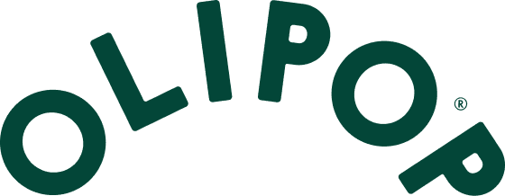 OLIPOP arched wordmark in deep green