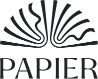Papier logo with the open book symbol above the wordmark