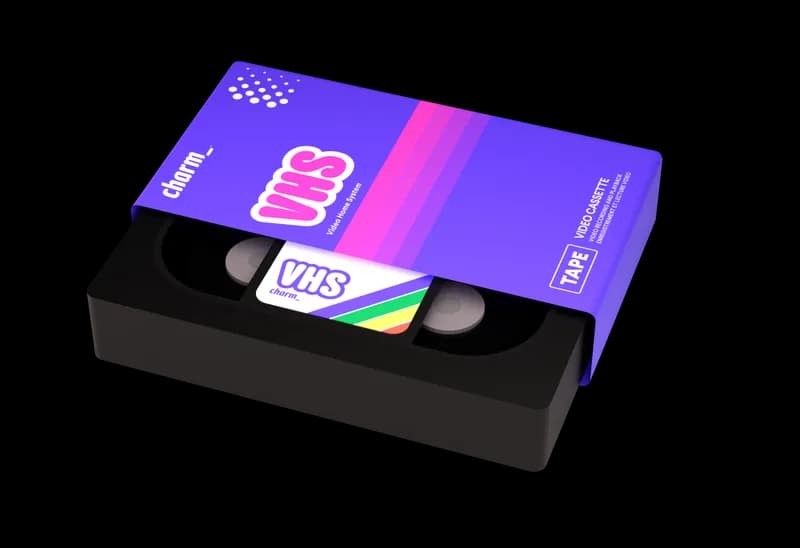 Charm brand image: a charm_ VHS tape in its sleeve