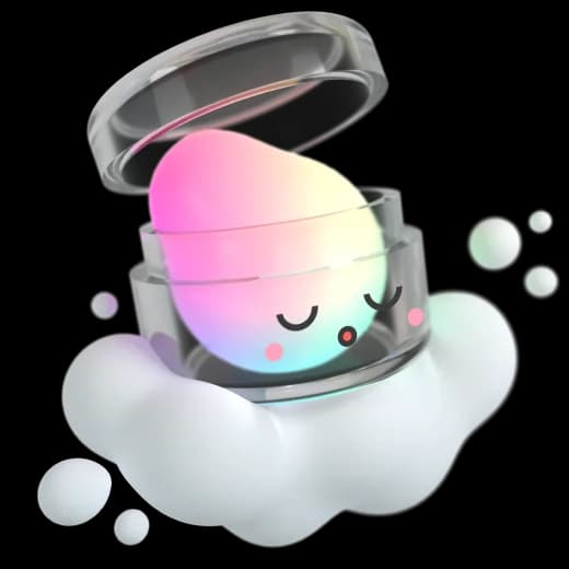 Brief image: The Lip Gloss mascot, a droplet in a jar