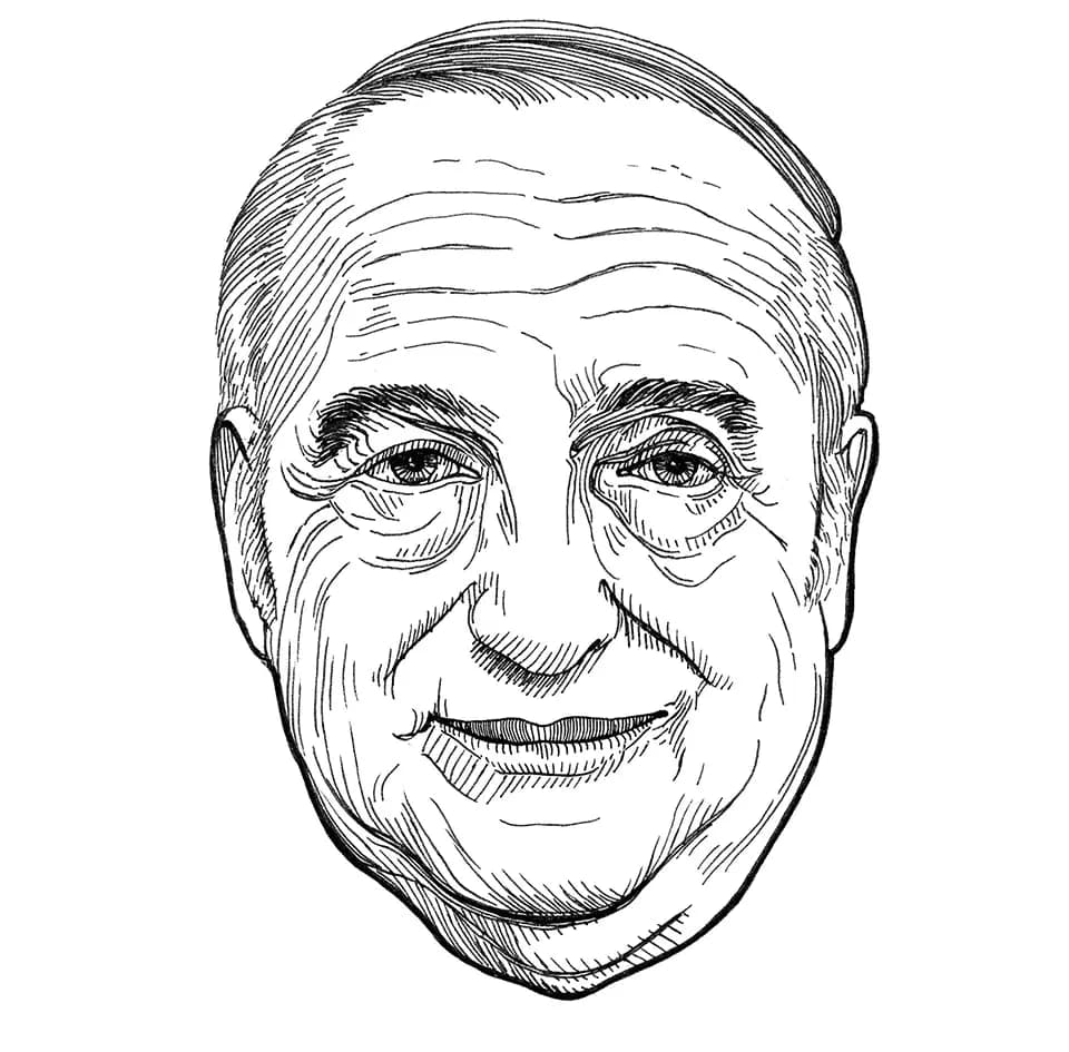 Gut Oggau brand image: Bertholdi’s label face, an ink drawing of a smiling older man
