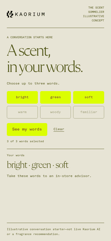 The same three words chosen on a phone.