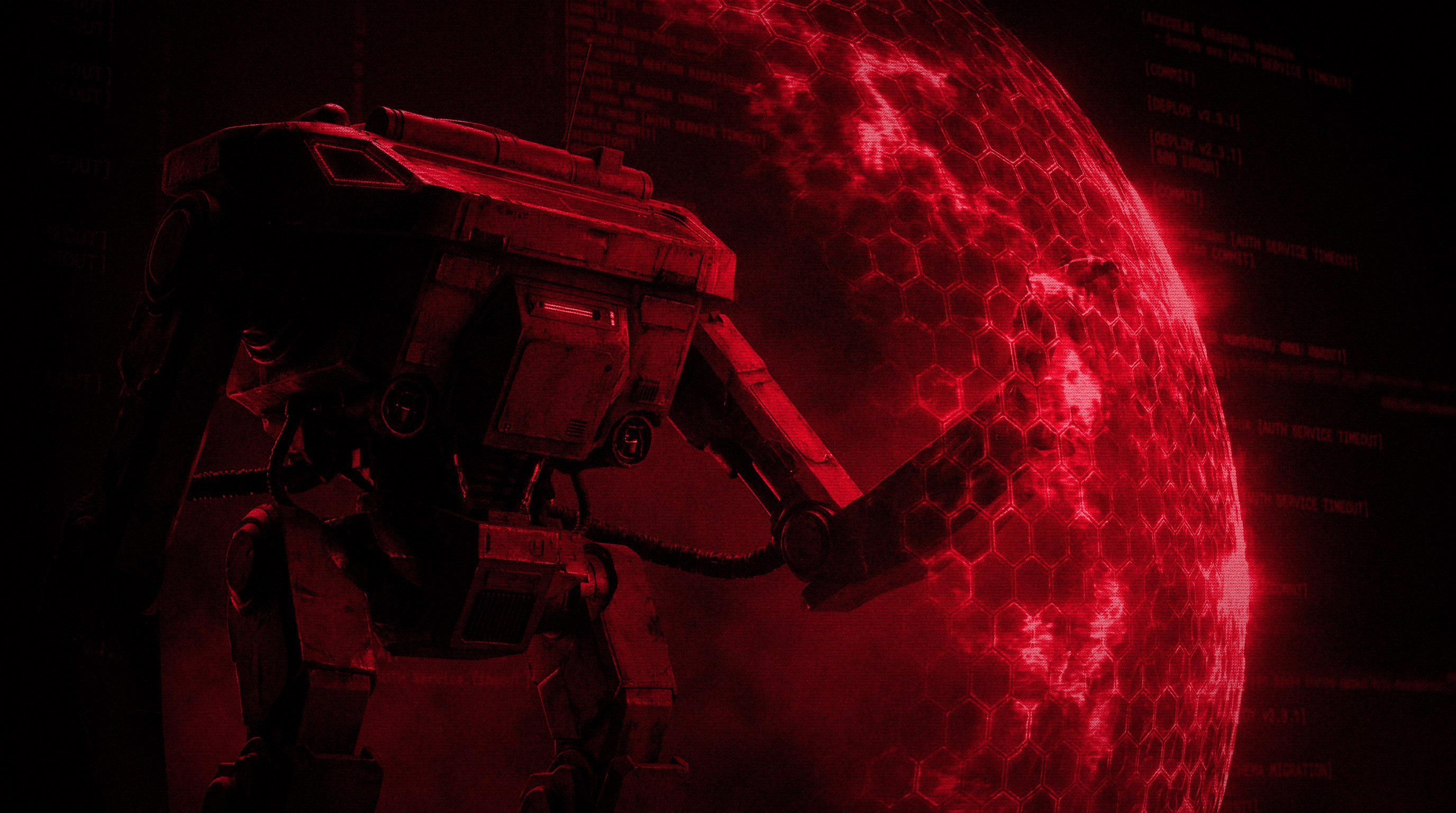 Sazabi’s mech beside a red hexagonal dome