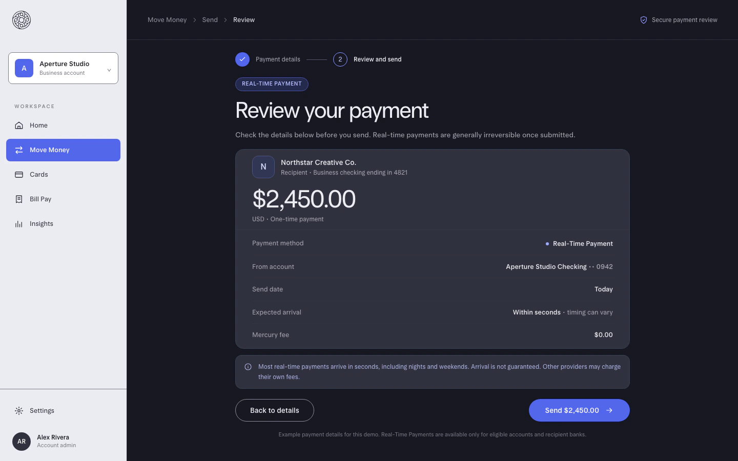 Codex's Mercury payment review screen, after the fix
