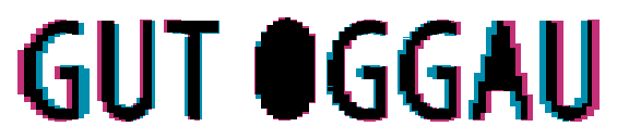 The aligned logos overlaid: matching parts are black, brand-only parts are blue, and artwork-only parts are pink.