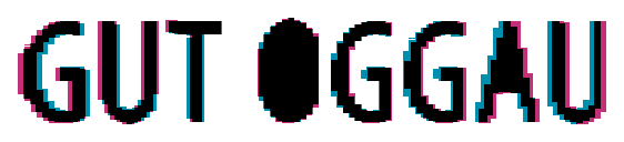 The aligned logos overlaid: matching parts are black, brand-only parts are blue, and artwork-only parts are pink.