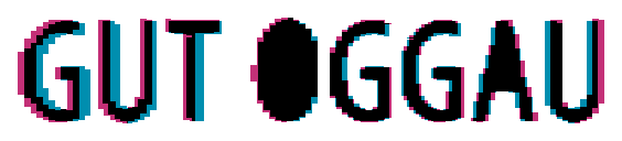 The aligned logos overlaid: matching parts are black, brand-only parts are blue, and artwork-only parts are pink.