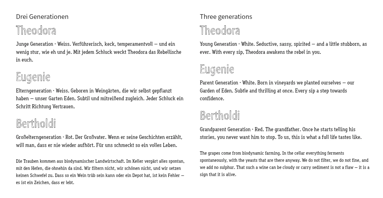 Drei Generationen, a heading on the base.