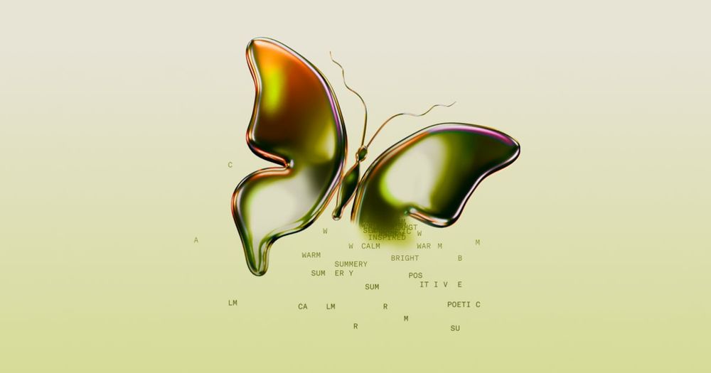 Kaorium’s iridescent gold and green butterfly on a pale background